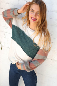Hacci Two Tone Stripe Over Lock Stitching Sweater