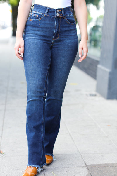 Judy Blue Dark Blue High Waist Vintage Frayed Hem Bootcut Jeans
