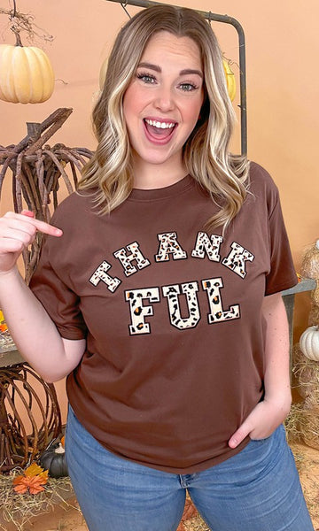 Leopard Ideal Chenille Thankful Graphic T-Shirt