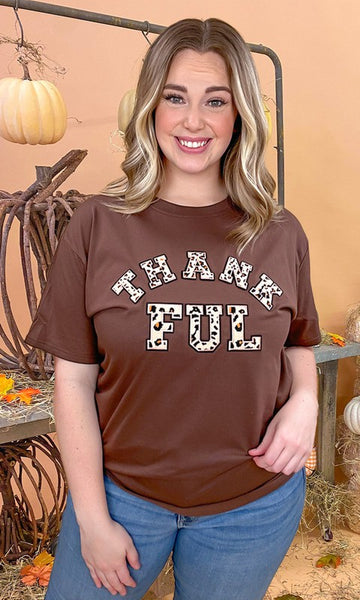 Leopard Ideal Chenille Thankful Graphic T-Shirt