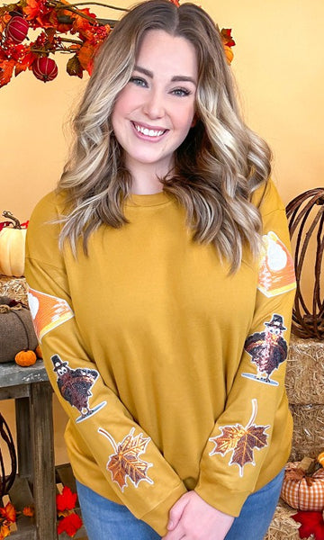 Thanksgiving Sparkle Sleeve Sweatshirt