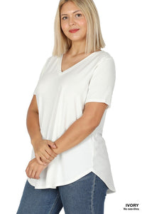 Short Sleeve V-Neck Round Hem Shirt Plus