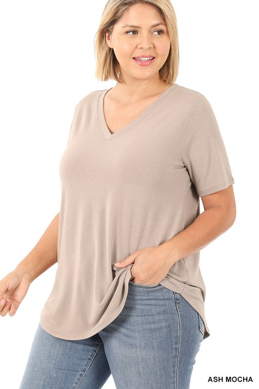 Short Sleeve V-Neck Round Hem Shirt Plus