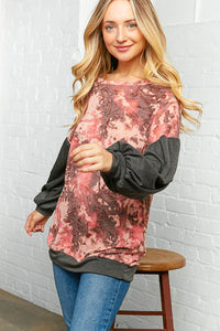 Floral Print Contrast Bubble Sleeve Tunic