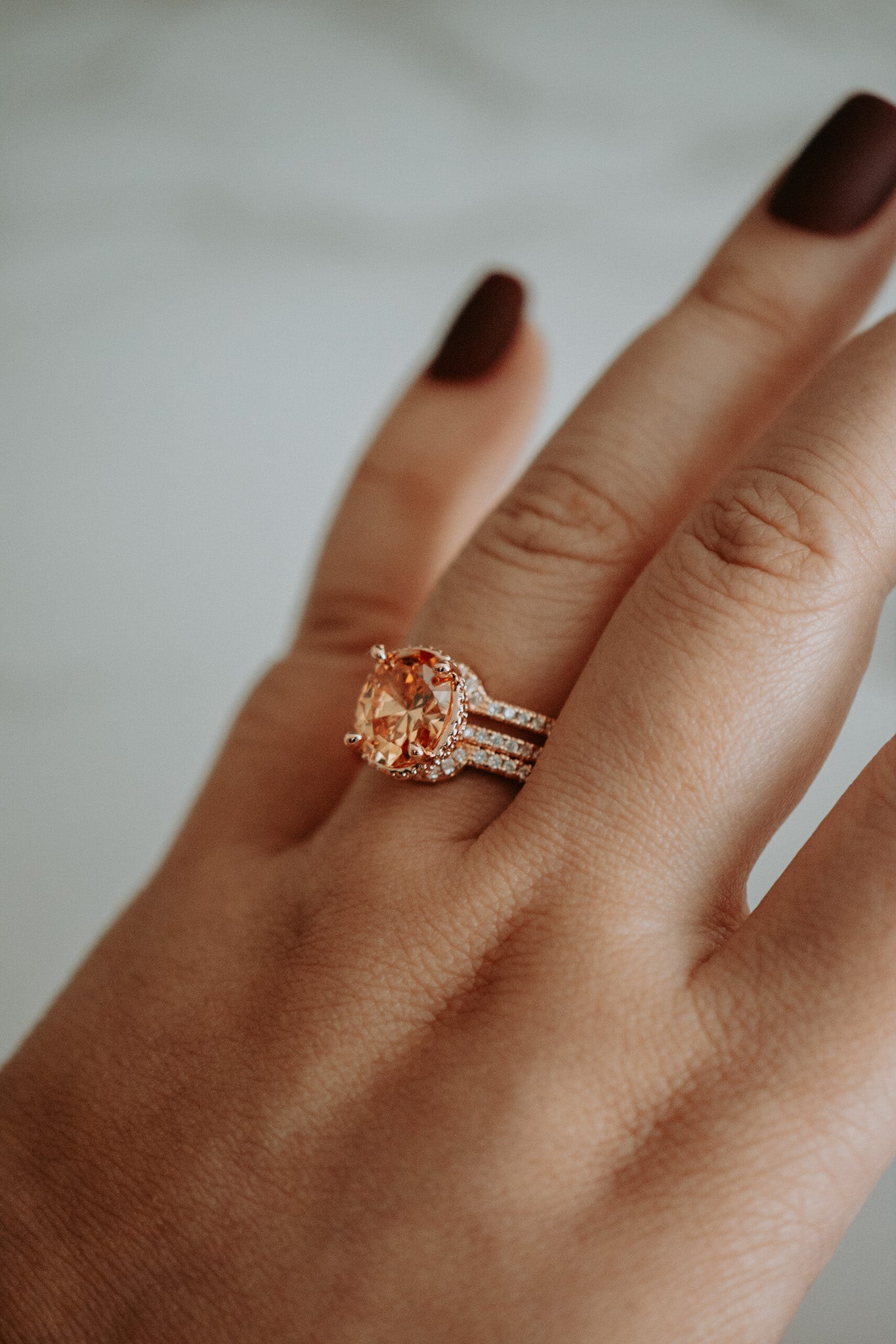 Bailey Oval Champagne Rose Gold Ring Set