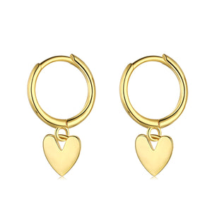Heart Gold Drop Huggie Sterling Silver Earrings